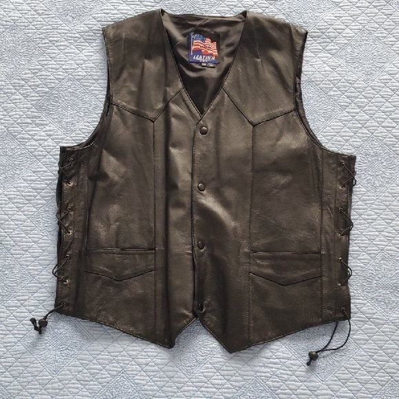 "U.S.A. LEATHER" Black Leather Vest, Size XXL - Picture 1 of 11